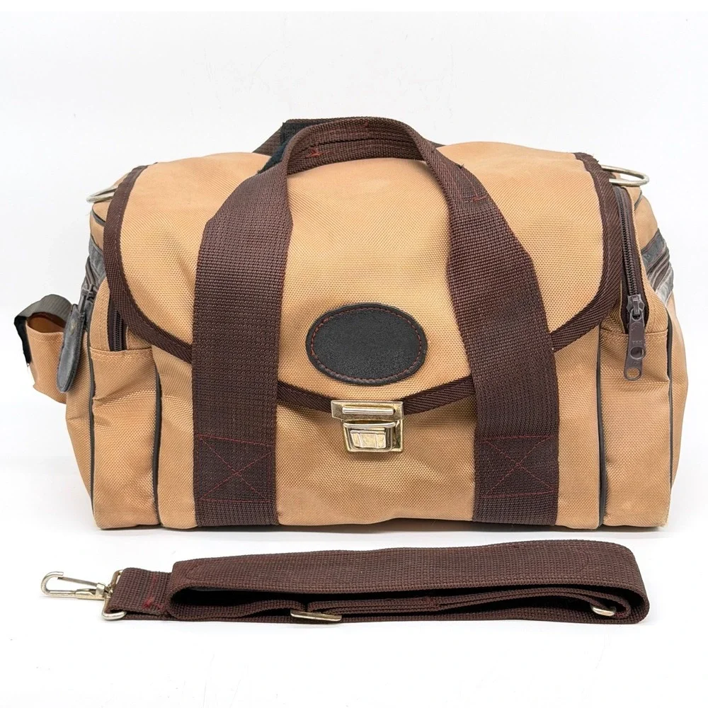 Vintage Tan Canvas Camera Bag with Padded Dividers and Shoulder Strap 14x8x7.5